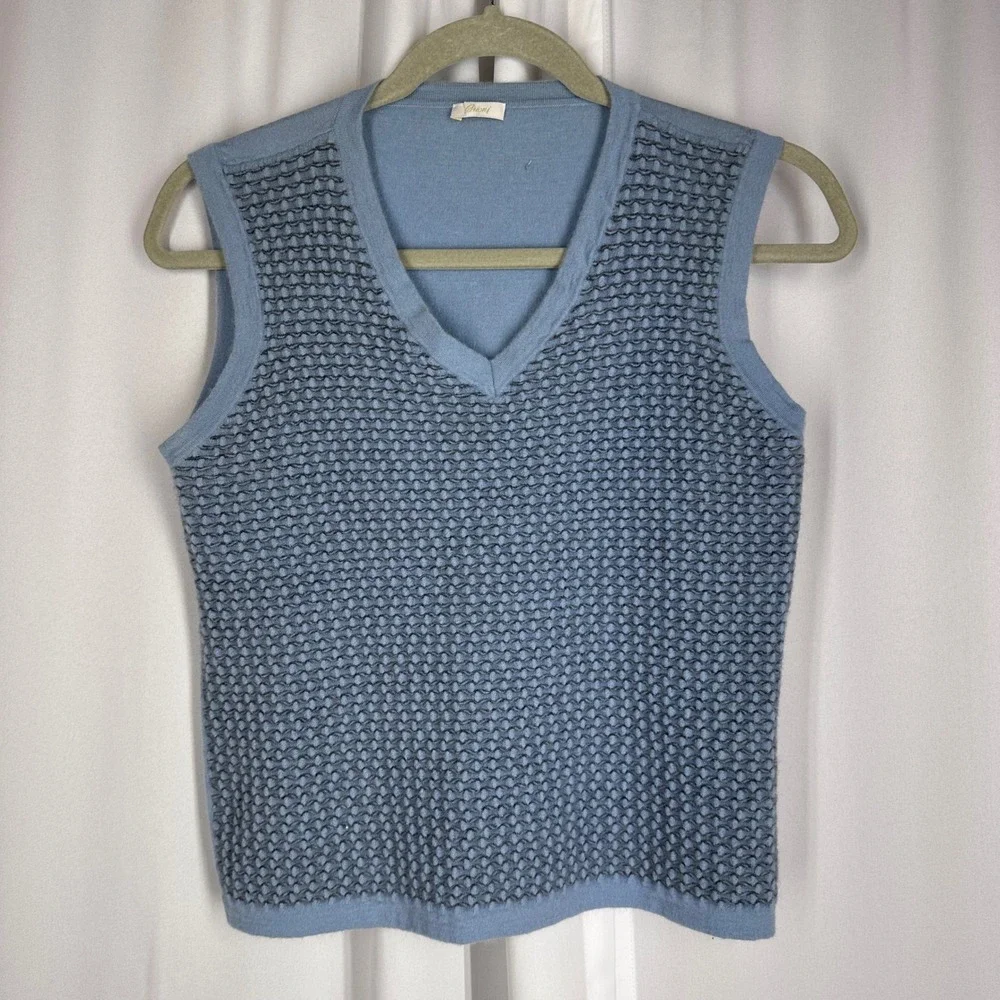 Brioni Men's Cashmere Silk Blue Textured Sweater Vest IT‎ 46 Quiet Luxury READ